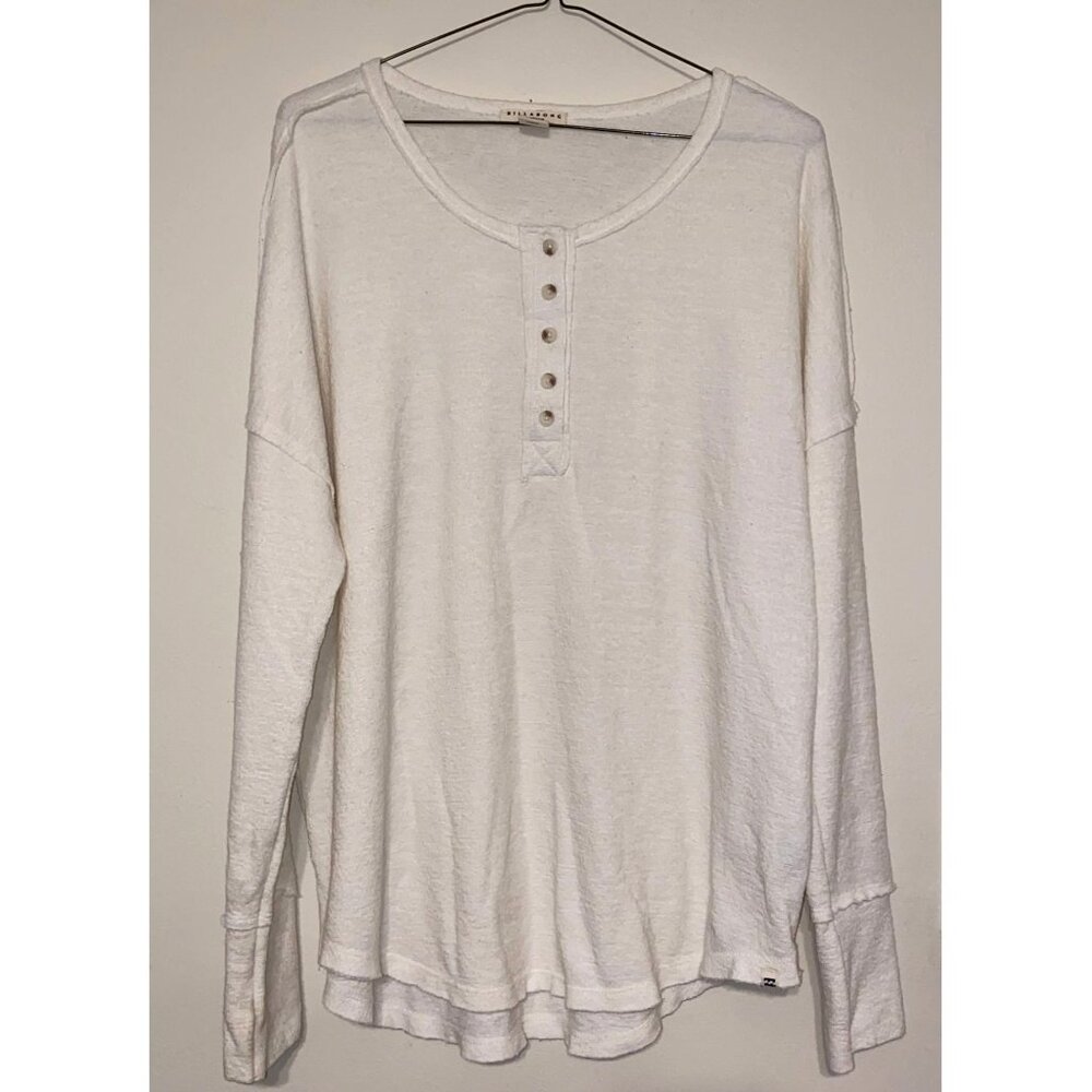 Women's White Billabong 5-Button Thermal Long Sleeve‎ Henley Top Size Large